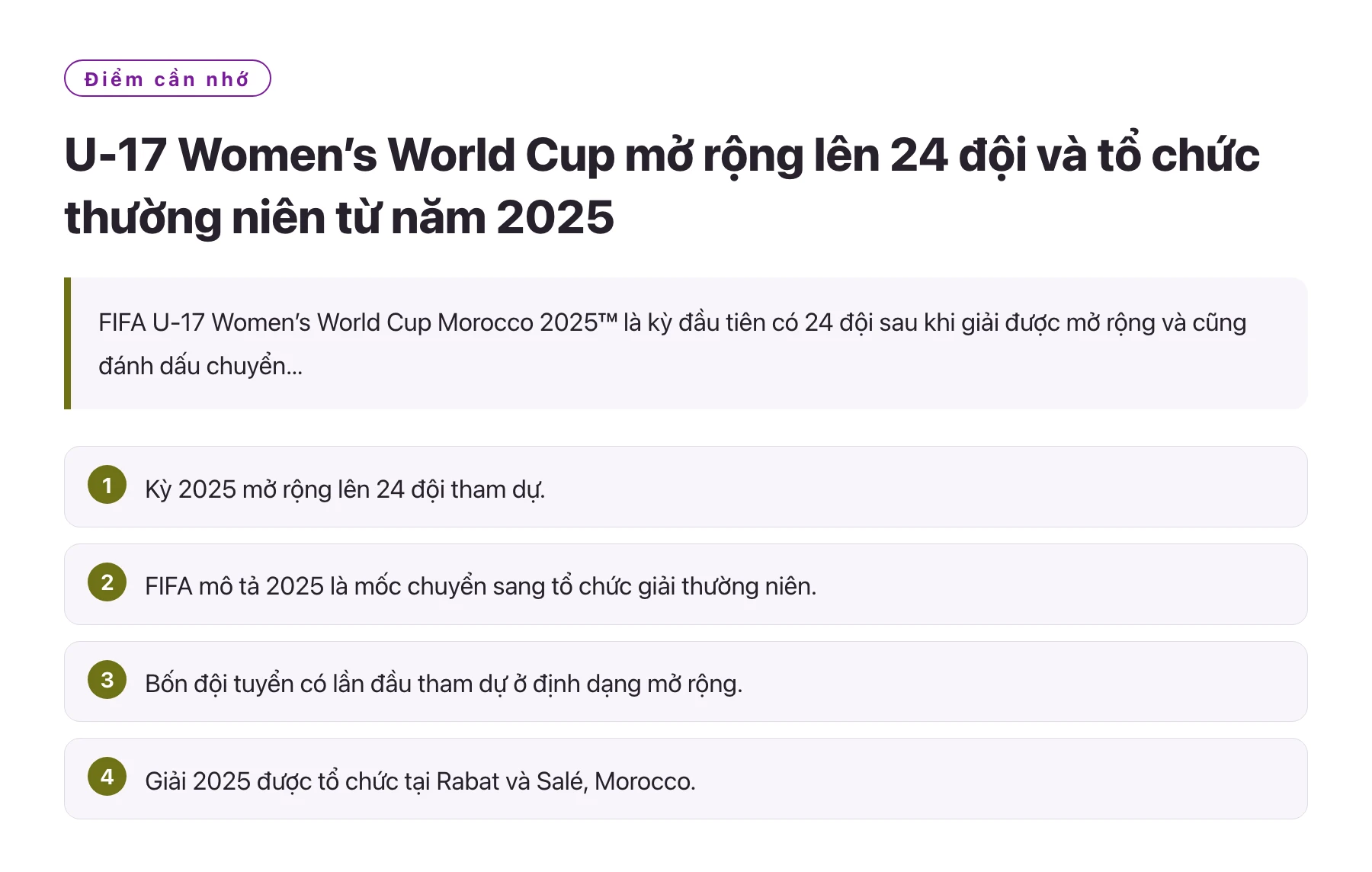 U-17 Women’s World Cup mở rộng lên 24 đội và tổ chức thường niên từ năm 2025——全文要点速览